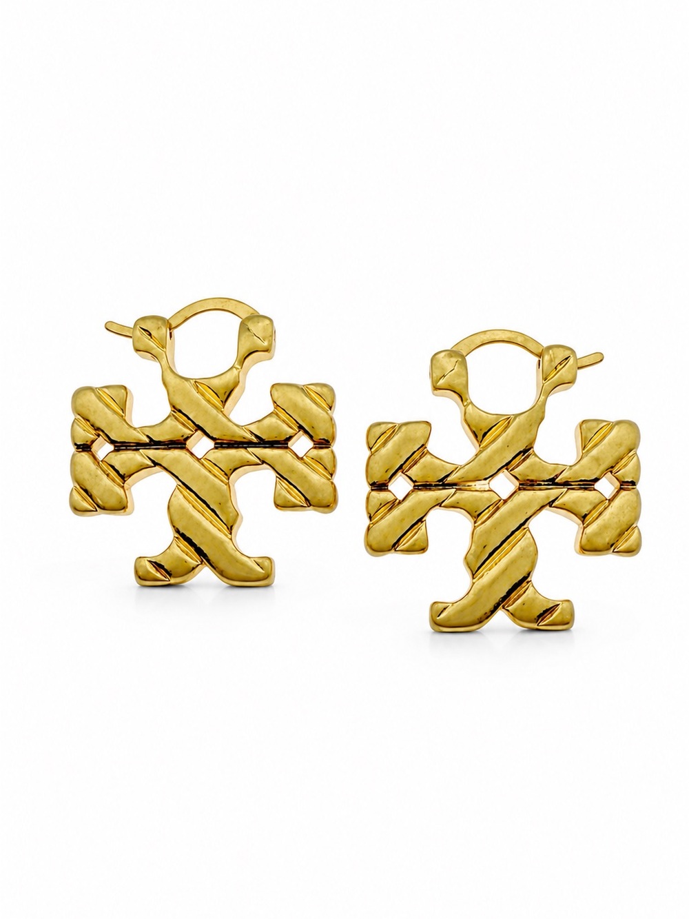 Tory Burch Textured Rope T Logo Earrings Gold Tone Hoop Earrings